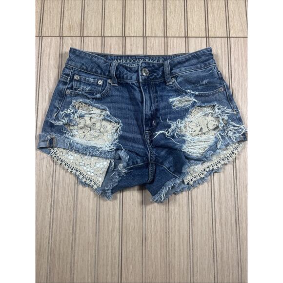 American Eagle Women’s 0 Hi Rise Festival Shortie Shorts Jean Distressed #1242 - Picture 1 of 15